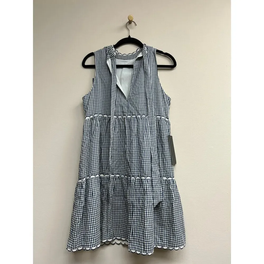 POMANDER PLACE Navy Gingham Morgan Dress Size L NWT Retail $128 Tuckernuck